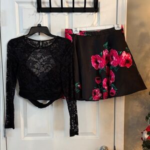 B Darlin Lace Top and Floral Skirt Set
